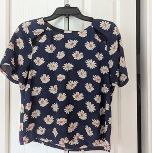 Floral short sleeve blouse top with cut outs